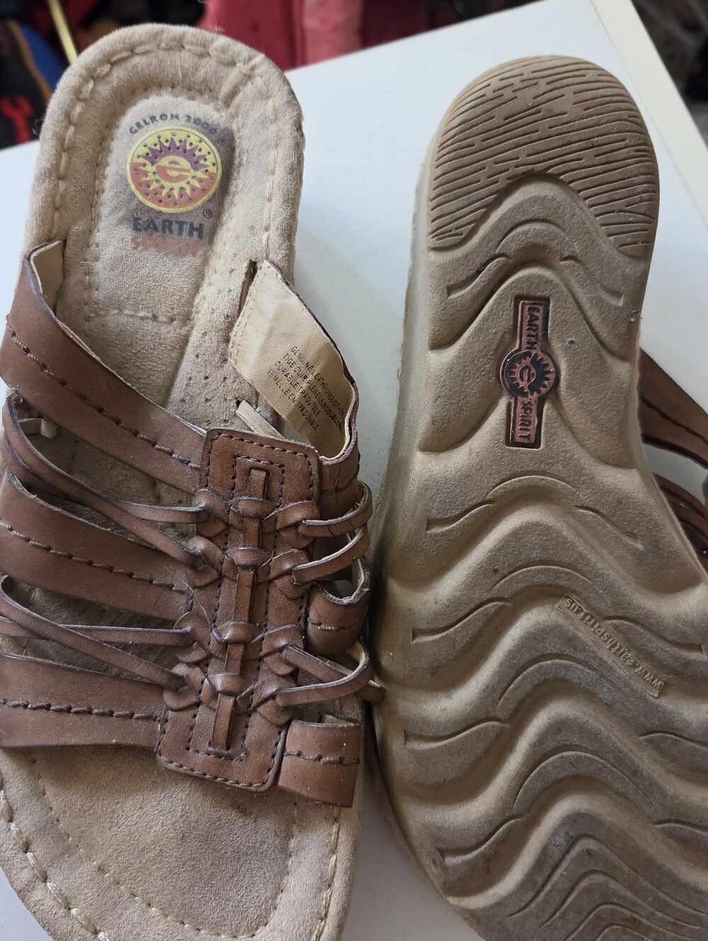 Earth Spirit Tan Woven Leather Slide Sandals - Picture 2 of 5